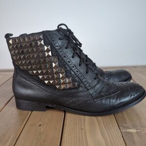 Sam Edelman Women’s Black Leather Studded Wingtip Ankle Boots